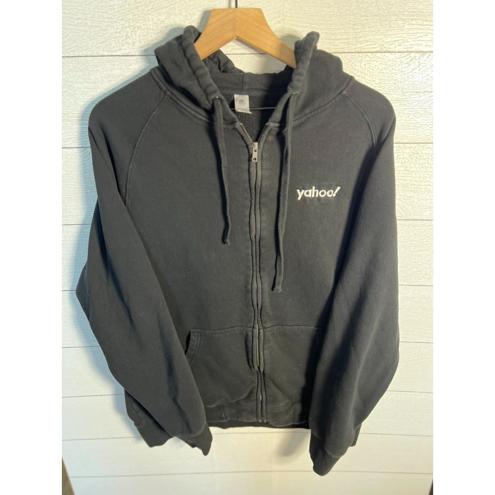 Yahoo Tech Swag Full Zip Hoodie Mens Size XL Black Embroidered Corporate Promo